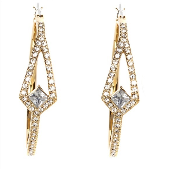 Vince Camuto Crystal Pave Gold Hoop Earrings - Picture 2 of 2
